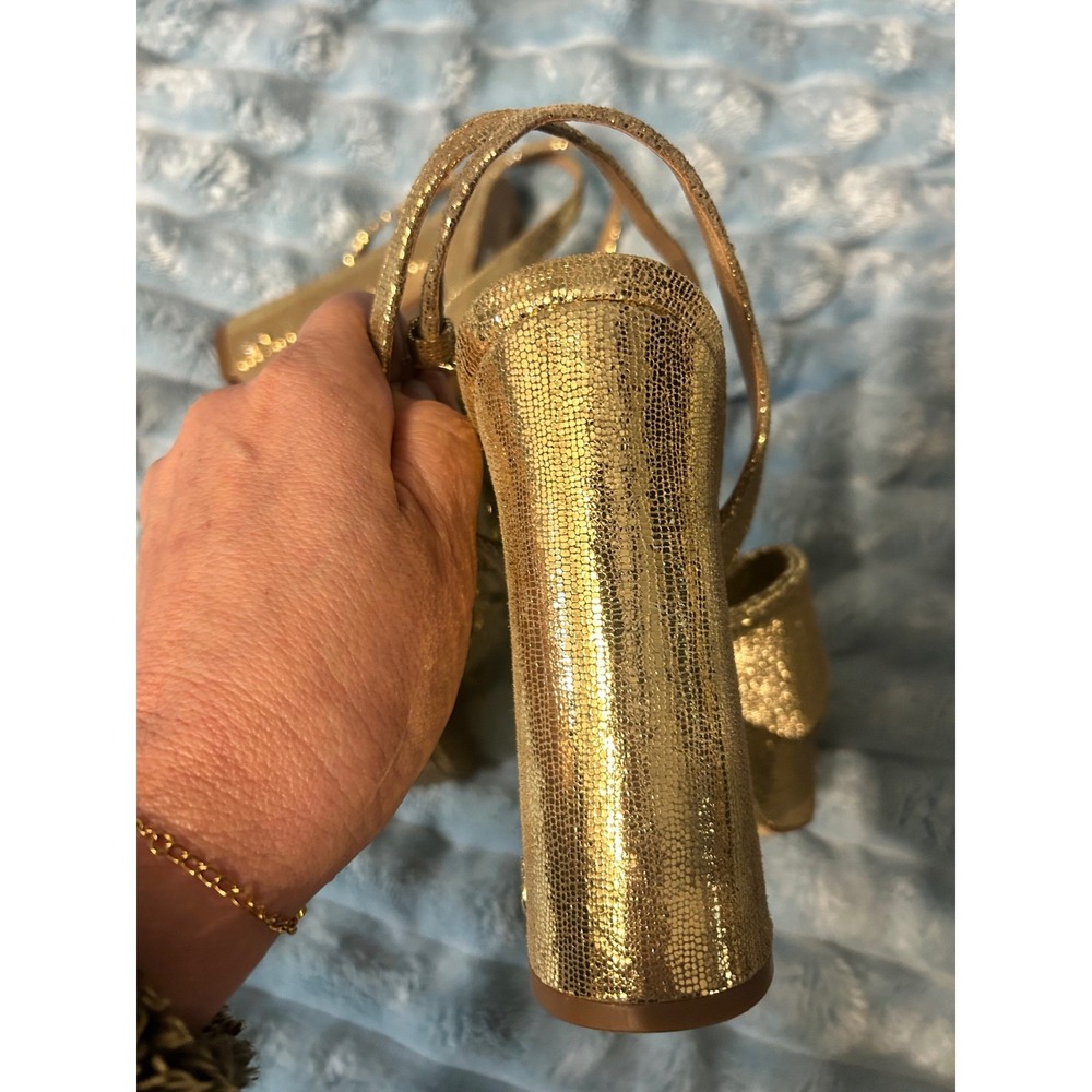 Sam Edelman Gold Bow Heeled Sandals | Metallic Evening Shoes | Size 8.5‎ - Picture 5 of 8